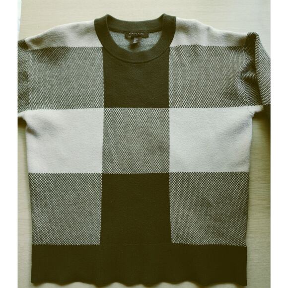 SWEATER-TAHARI-Forest Green-Plaid Square-Different Knits-Long Sleeves-Size Large - Picture 4 of 12